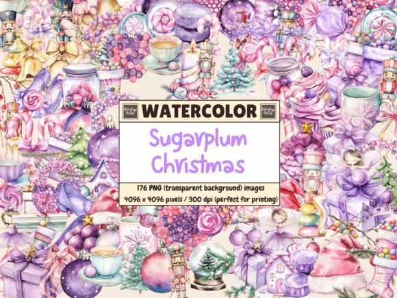 Download Sugarplum Christmas Watercolor Clipart - Christmas Collection