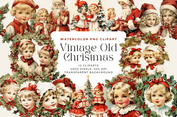 Download Watercolor Vintage Old Christmas Clipart - Christmas Collection