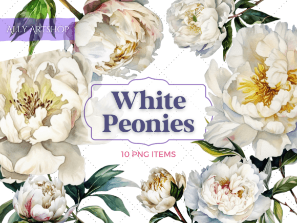 Download White Peonies Vintage Watercolor Clipart - White Collection
