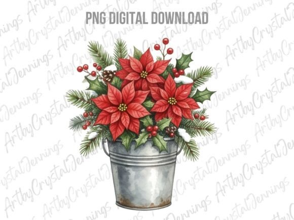 Download Rustic Poinsettia Christmas Bucket PNG - Christmas Collection
