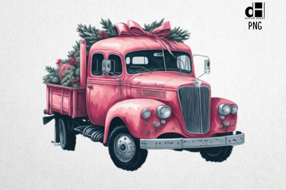 Download Pink Christmas Truck Vintage Clipart PNG - Christmas Collection