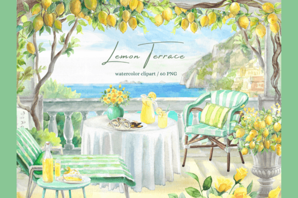 Download Watercolor Lemon Terrace DIY Clipart Set - Diy Collection