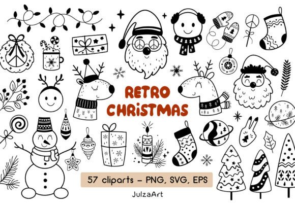Download Black and White Retro Christmas Clipart - White Collection
