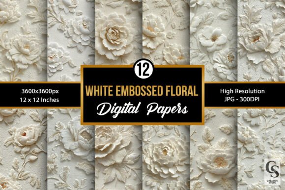 Download White Embossed Flowers Digital Paper - White Collection