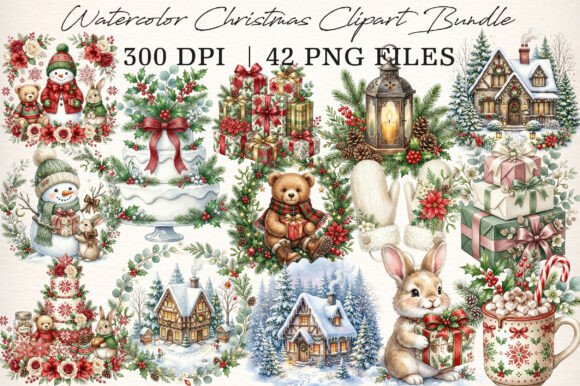 Download Watercolor Christmas Clipart Bundle - Christmas Collection