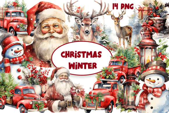 Download Watercolor Christmas Vintage Clipart - Christmas Collection