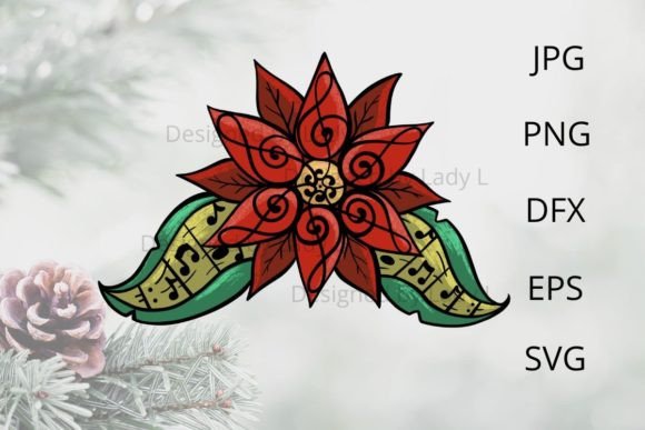 Download Christmas Poinsettia with Music Notes - Christmas Collection
