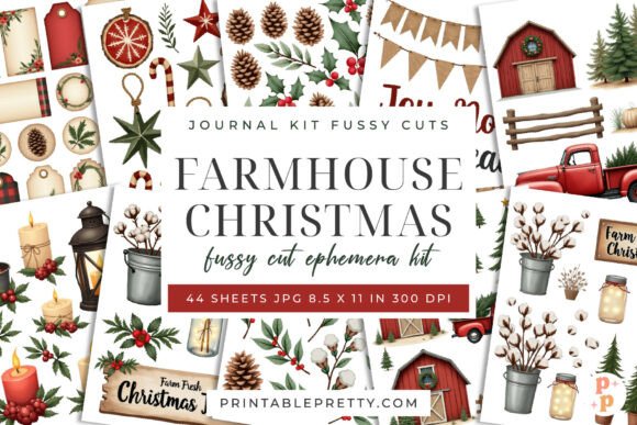 Download Farmhouse Christmas Fussy Cut Ephemera - Christmas Collection