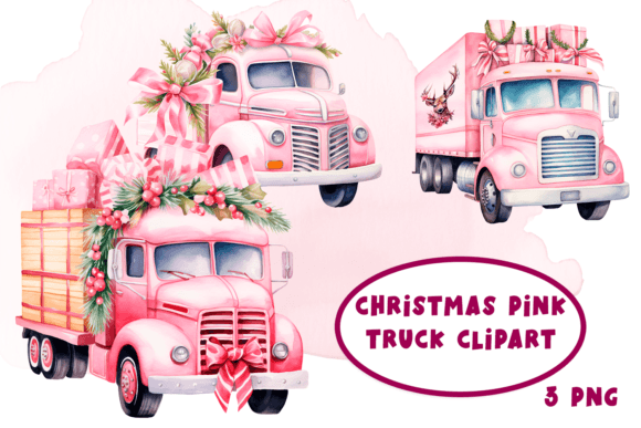 Download Pink Christmas Car Vintage Clipart - Christmas Collection