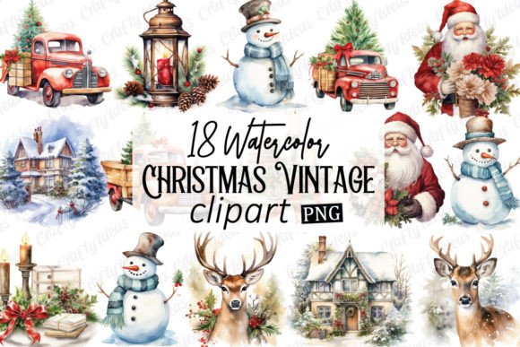 Download Watercolor Christmas Vintage Clipart - Christmas Collection