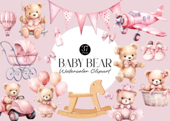 Download Pink Teddy Bear Baby Shower Clipart - Baby shower Collection