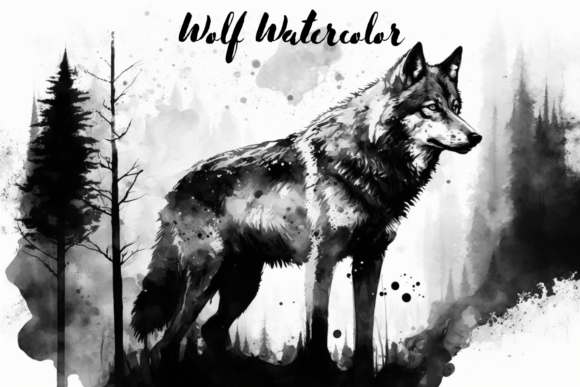Download Wolf Black and White Watercolor - White Collection
