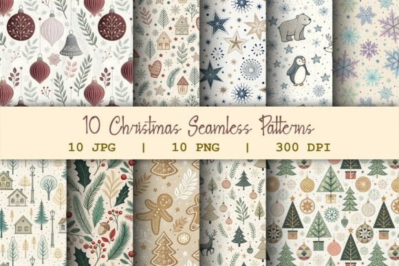 Download 10 Neutral Boho Christmas Seamless Pack - Christmas Collection