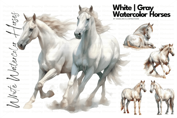 Download Gray | White Watercolor Horses - White Collection