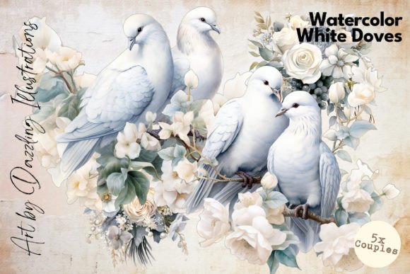 Download Pastel White Watercolor Dove Couples - White Collection