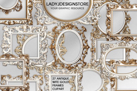 Download Antique White Gold Frames Clipart - White Collection