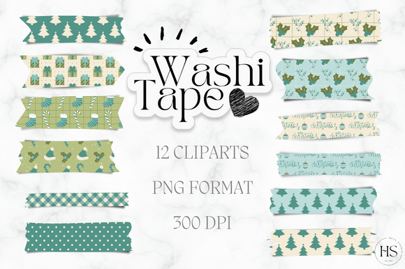 Download 12 Blue Retro Christmas Washi Tape Pack - Christmas Collection