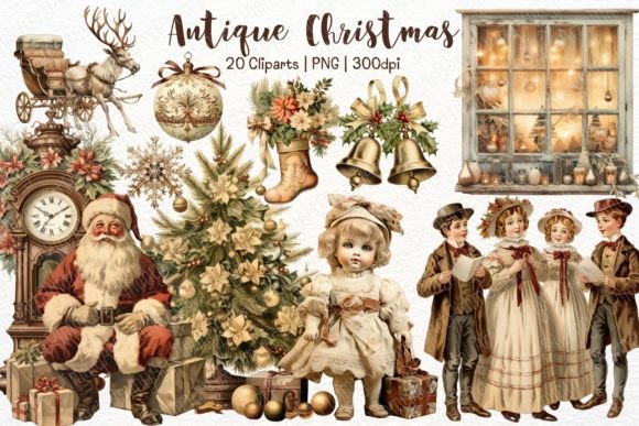 Download Antique Christmas Watercolor Clipart Set - Christmas Collection