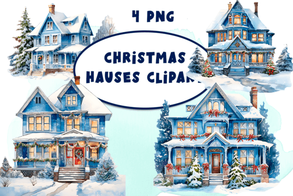 Download Watercolor Christmas Houses Clipart - Christmas Collection