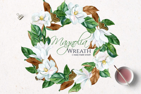 Download White Watercolor Magnolia Wreath - White Collection