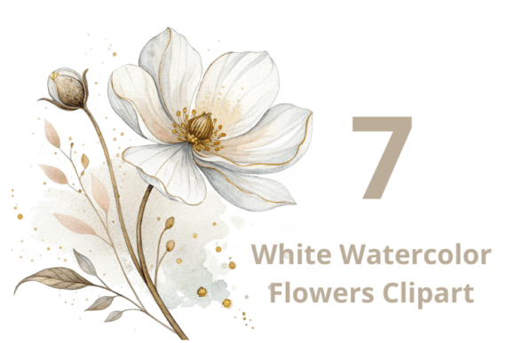 Download 7 White Watercolor Flowers - White Collection