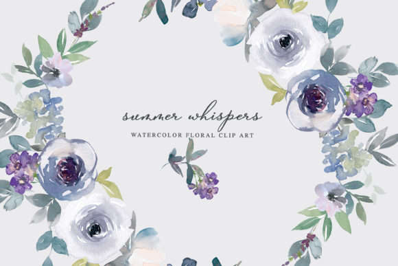 Download Blue Purple and White Watercolor Floral - White Collection