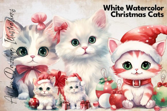Download Christmas Cats: White Watercolor Cats - White Collection