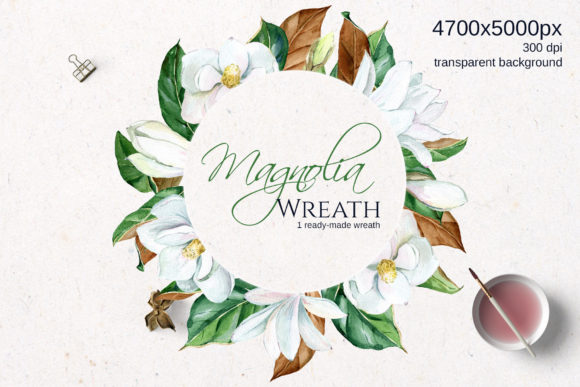 Download White Watercolor Magnolia Round Frame - White Collection
