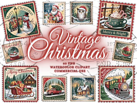 Download Vintage Christmas Png Bundle Stamps Png - Christmas Collection