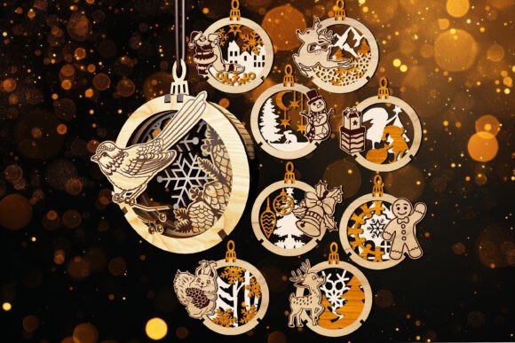 Download Set of 9 3D Christmas Ornaments - Christmas Collection