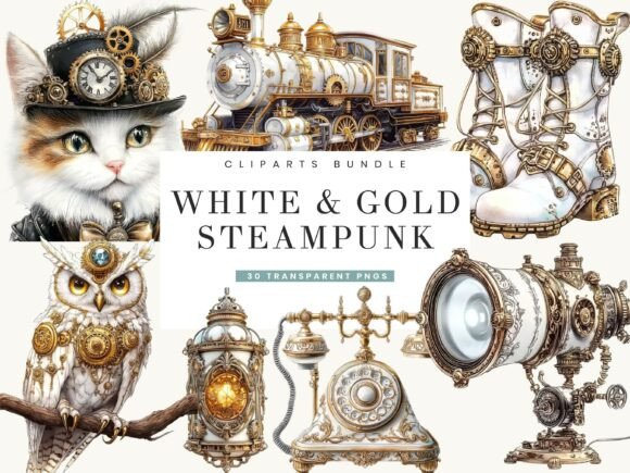 Download White and Gold Steampunk Clipart - White Collection