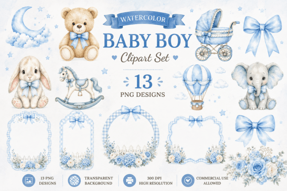 Download Blue Nursery Watercolor Baby Shower - Baby shower Collection