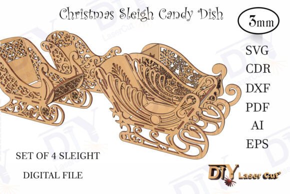 Download Set of 4 DIY Christmas Sleigh Candy Dish - Christmas Collection
